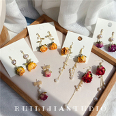 森系简约气质手工永生真花干花耳环玫瑰女长短款 耳坠925纯银耳饰