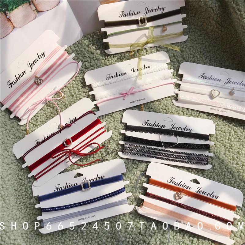 瑞丽家定制 少女choker系列 粉色丝绒蕾丝刺绣项圈项链颈链套装