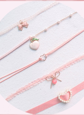 choker粉色蝴蝶结桃子项圈锁骨链