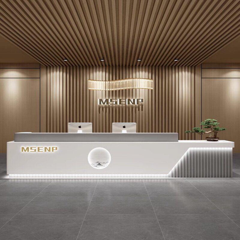 公司前台接待台简约现代美容院酒店会所吧台培训机构新中式收银台图片