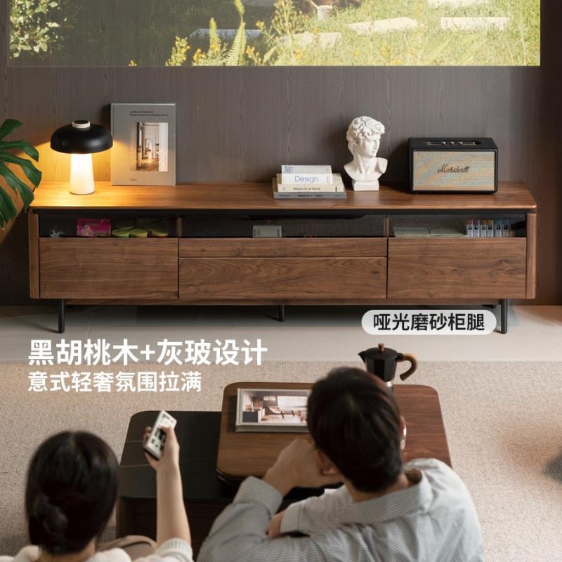 都市电视柜意式轻奢黑胡桃木储物地柜客厅家用电视机柜简约