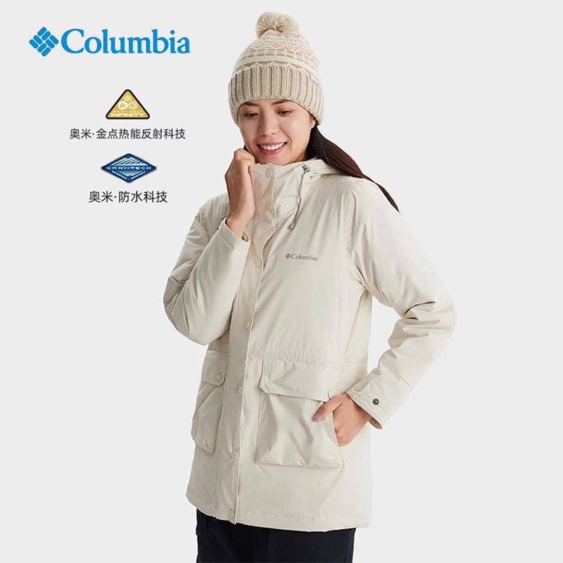 哥伦比亚冲锋衣女款羽绒服鹅绒金点热能反射羽绒内胆600蓬防水