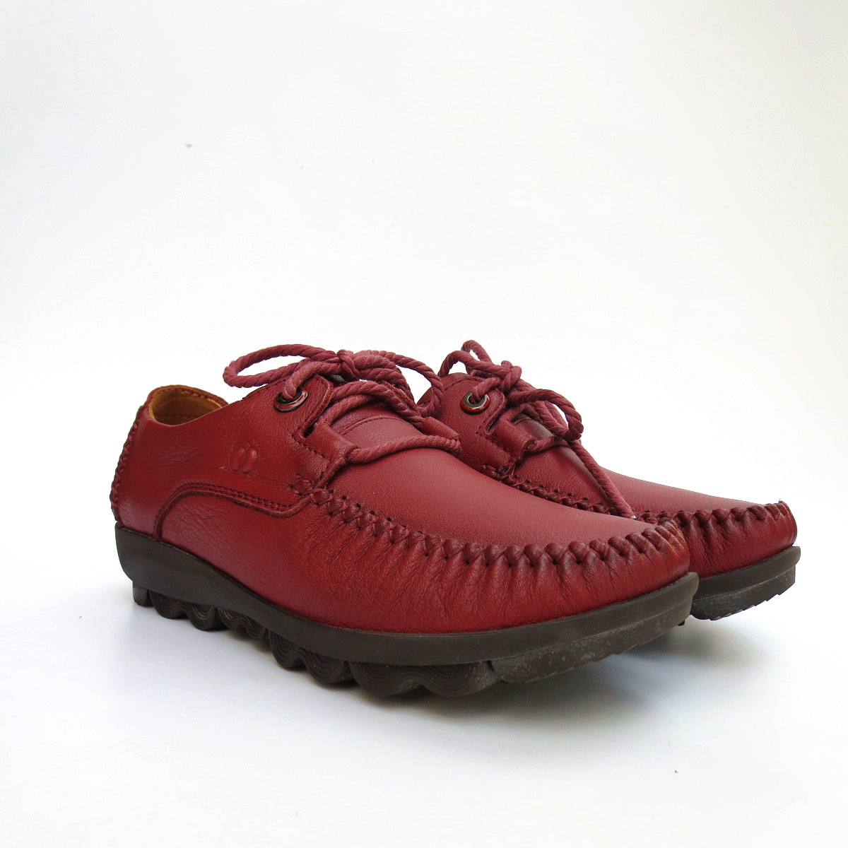 全真皮系带简约风软底低跟鞋