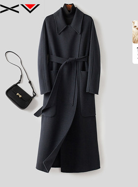 BXV纯色翻领双面羊绒大衣女2025春季新款双面呢毛呢外套时尚呢子