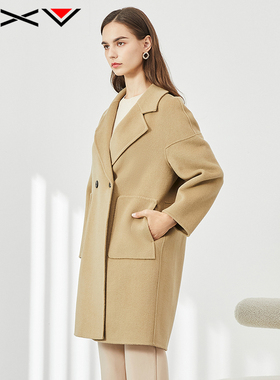 BXV茧型双面羊绒大衣女中长款2025春秋新款宽松双面呢羊毛呢外套