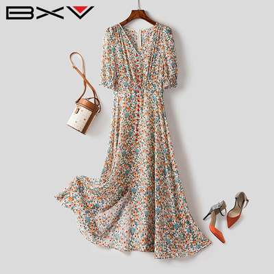 优雅印花双绉真丝碎花裙