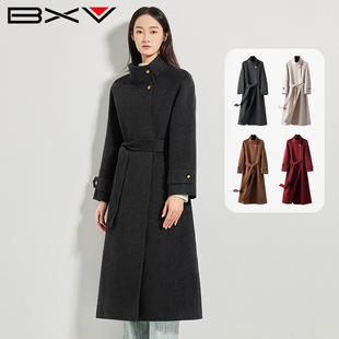 设计感澳洲羊毛外套 新款 BXV立领双面羊毛大衣女中长款 2024年冬季