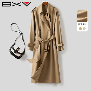 BXV卡其色风衣女中长款2026春季新款经典系带长过膝英伦风外套潮