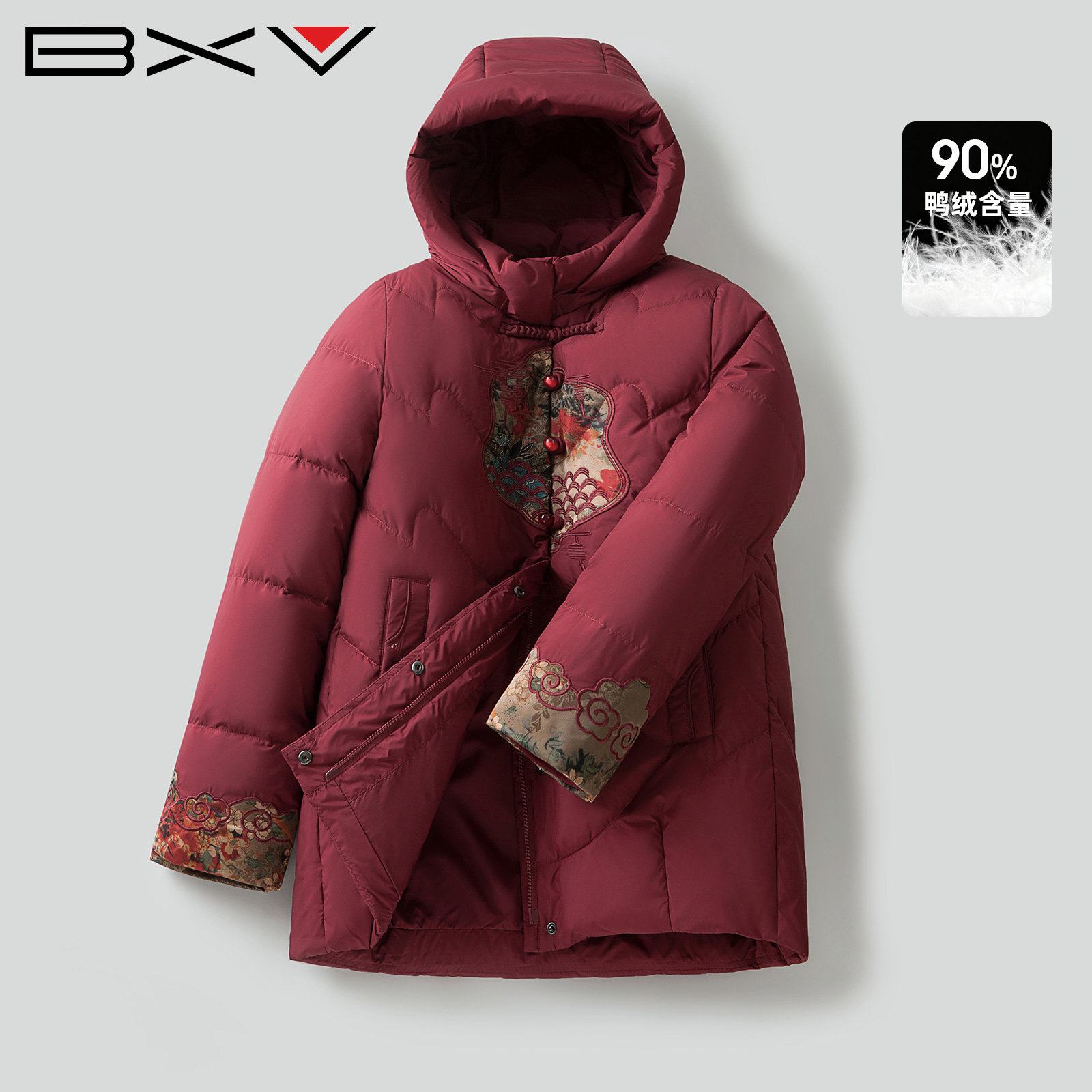 BXV新中式羽绒服女短款2025新款冬妈妈装中老年国风印花盘扣外套,女装/女士精品,羽绒服,淘宝优惠券,粉丝福利购,淘宝优惠卷