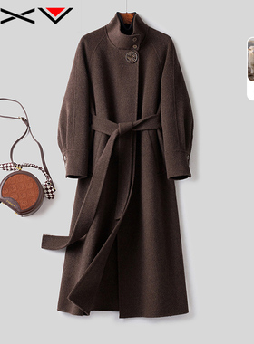 BXV美拉德立领双面羊绒大衣女中长款2025春季新款澳洲羊毛呢外套