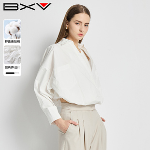 BXV纯棉衬衫 高级通勤针织背心小个子假两件上衣潮 女2025秋季 新款
