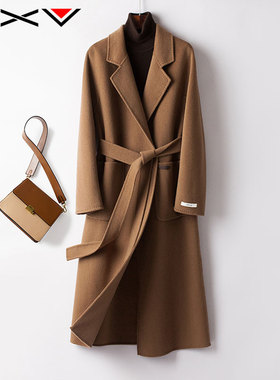 BXV驼色系带双面羊绒大衣女中长款2025秋季新款双面呢羊毛呢外套