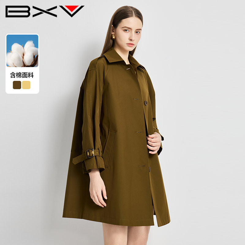 BXV女中长廓形英伦单排扣风衣