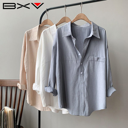 BXV长袖衬衫女2025秋季新款宽松上衣设计感翻领小众衬衣慵懒风潮