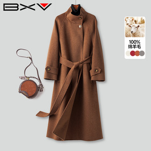 BXV英伦风双面羊绒大衣女中长款2026春季新款澳洲羊毛呢子外套潮