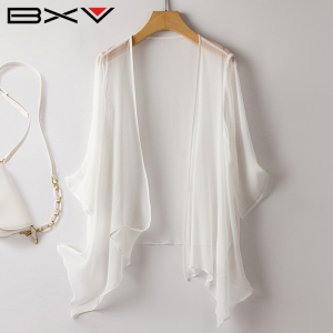 BXV真丝上衣女2025夏新款薄款开衫披肩时尚100%桑蚕丝防晒衣外搭
