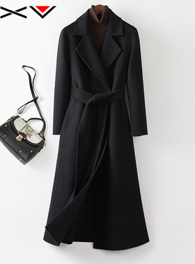 BXV山羊绒大衣女黑色双面羊绒外套2025秋季新款澳毛高端轻奢品牌