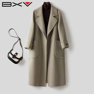 BXV双面羊绒大衣女中长款2026春新款小个子双面呢外套宽松大翻领