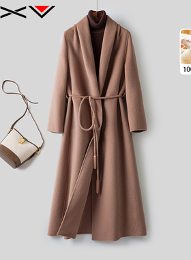 BXV系绳双面羊绒大衣女中长款2025秋新款静奢澳洲羊毛双面呢外套