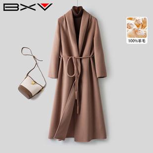 BXV系绳双面羊绒大衣女中长款2026春新款静奢澳洲羊毛双面呢外套