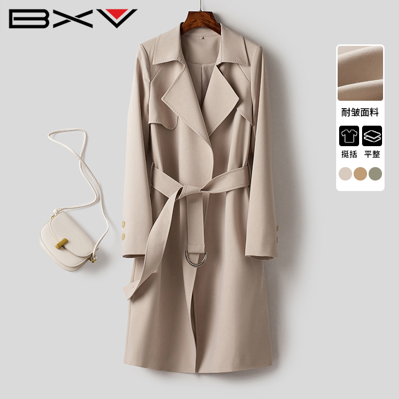 BXV简约休闲长款系带风衣