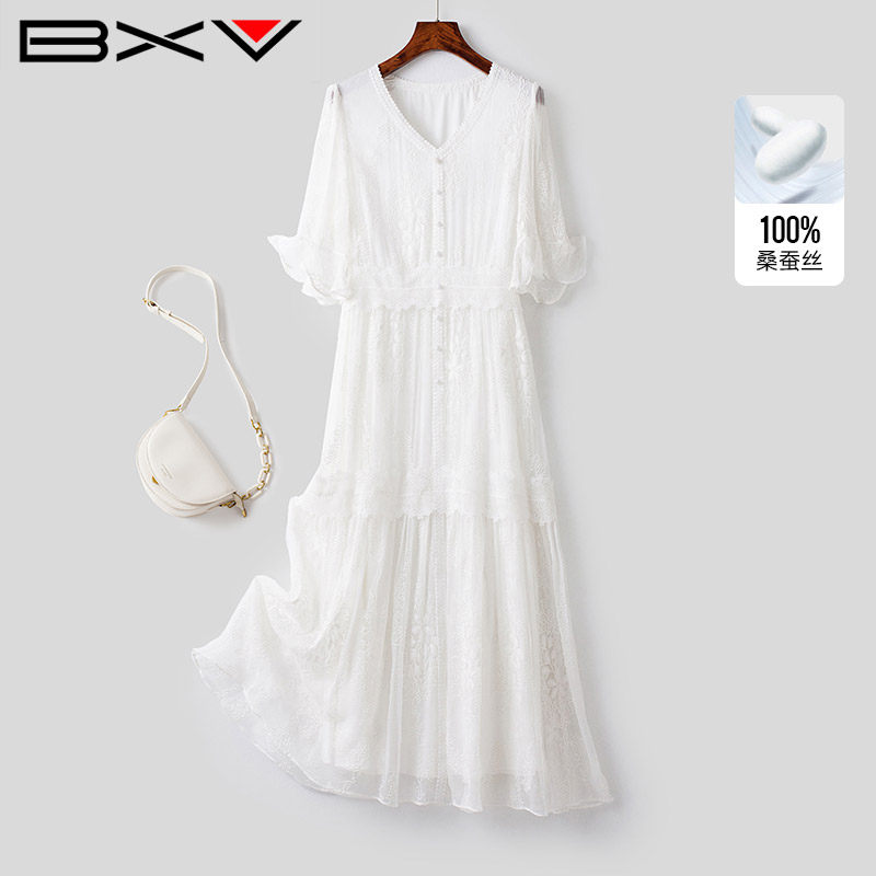 BXV法式桑蚕丝收腰遮肉连衣裙