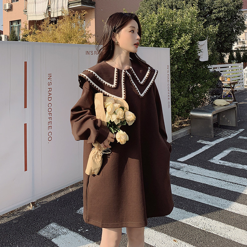 现货春装双层撞色织带拼接娃娃领297-016，女装连衣裙，艾艾淮淮