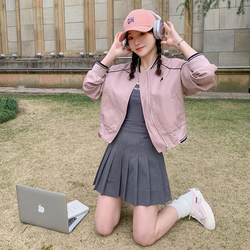 现货法式小个子夹克棒球服皮衣外套297-051,女装短外套,艾艾淮淮