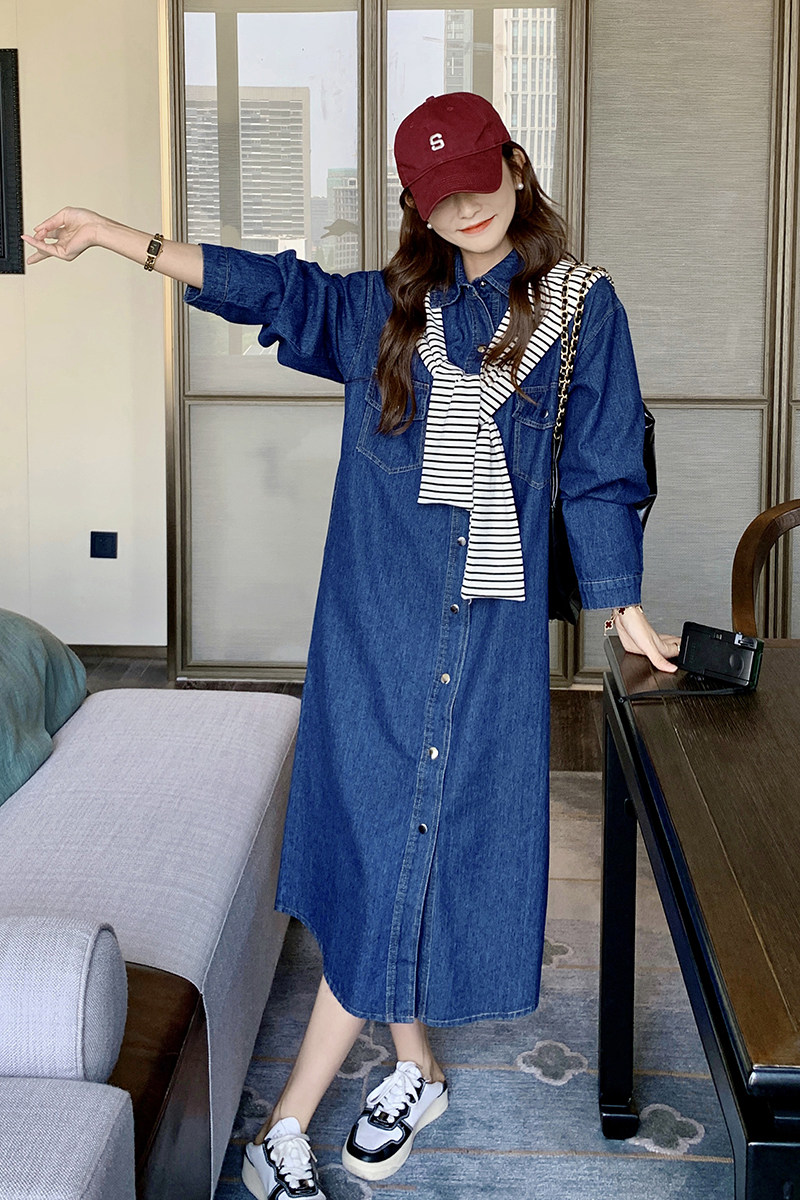 现货牛仔连衣裙初秋高级感修身连衣裙配披肩297-8029,女装连衣裙,艾艾淮淮