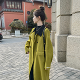 现货新款果绿色娃娃领拼色韩版呢大衣297-8065-P175-K258，女装毛呢外套，艾艾淮淮