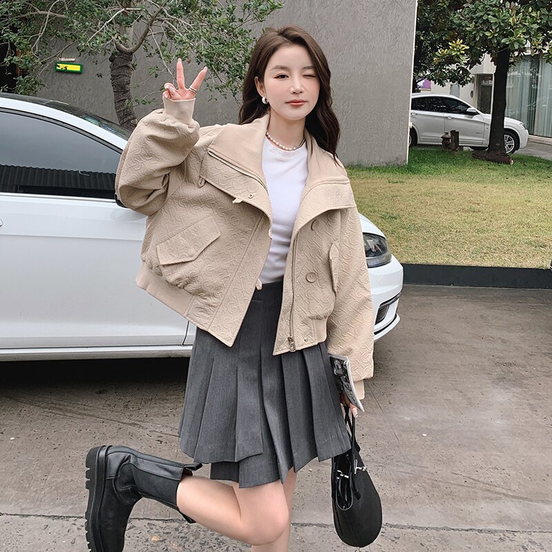 现货立领菱形格小个子抽绳收腰短外套297-032,女装短外套,艾艾淮淮