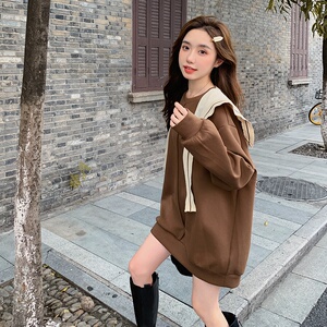 现货慵懒范中长卫衣裙配披肩297-8056