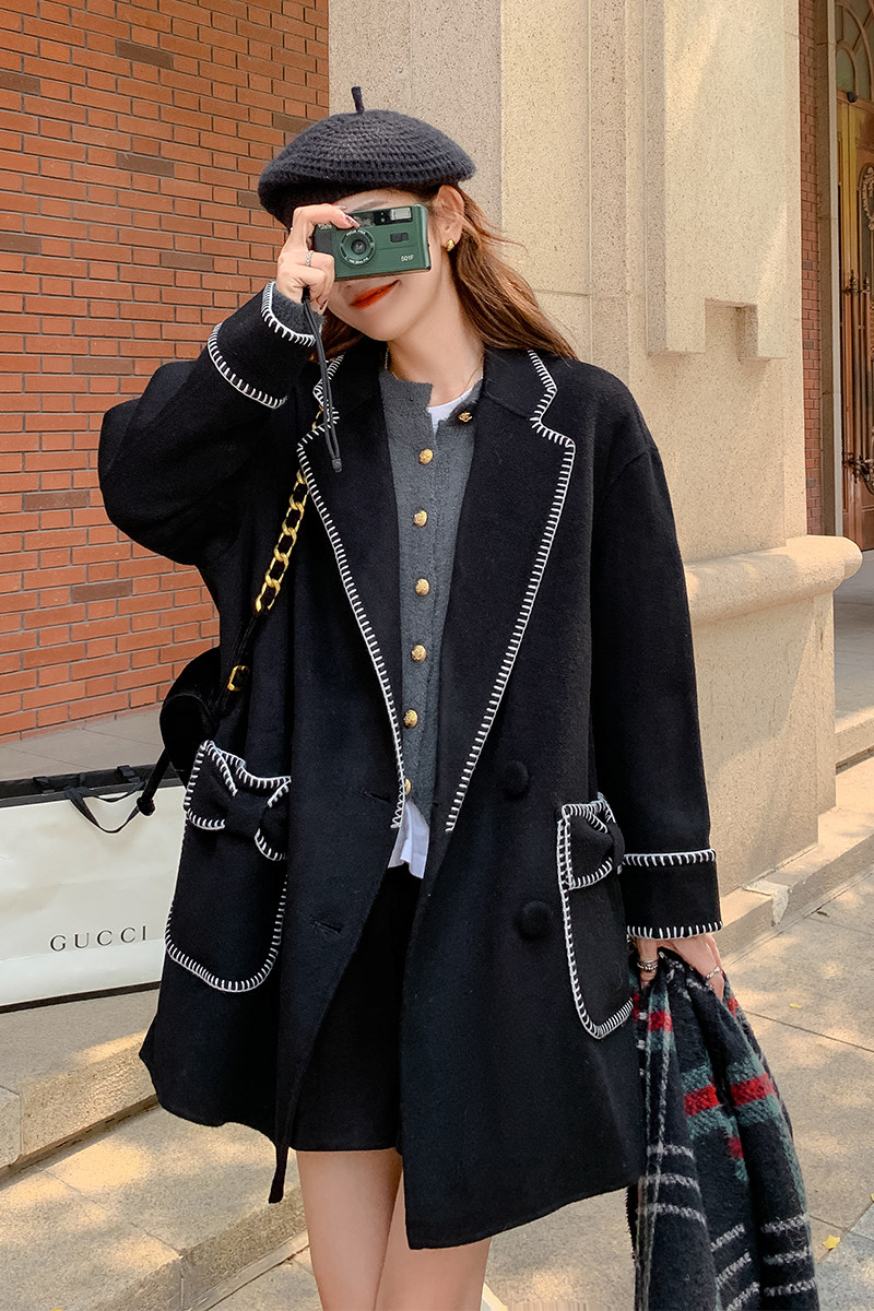 蝴蝶结现货大衣新款大口袋小个子俏皮毛呢外套297-8068-P175-K258,女装毛呢外套,艾艾淮淮