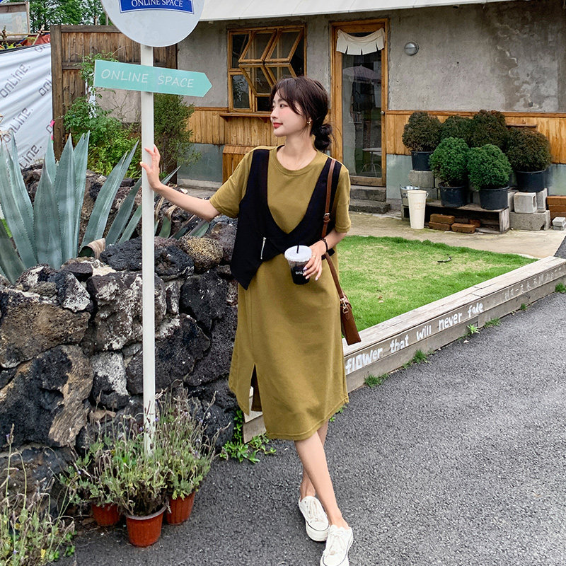 现货宽松拼接假两件撞色连衣裙297-188-P115-K168,女装连衣裙,艾艾淮淮