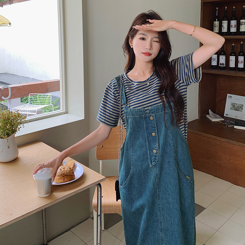 现货牛仔背带裙+条纹T两件套297-205-P125-K178,女装套装/套裙,艾艾淮淮