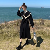现货气质娃娃领黑色学院风外套宽松韩版呢大衣297-8093，女装毛呢外套，艾艾淮淮