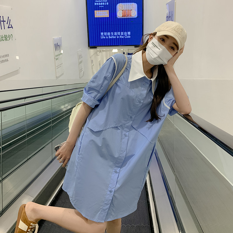 现货撞色翻领泡泡袖衬衫连衣裙297-120-P115-K168,女装连衣裙,艾艾淮淮