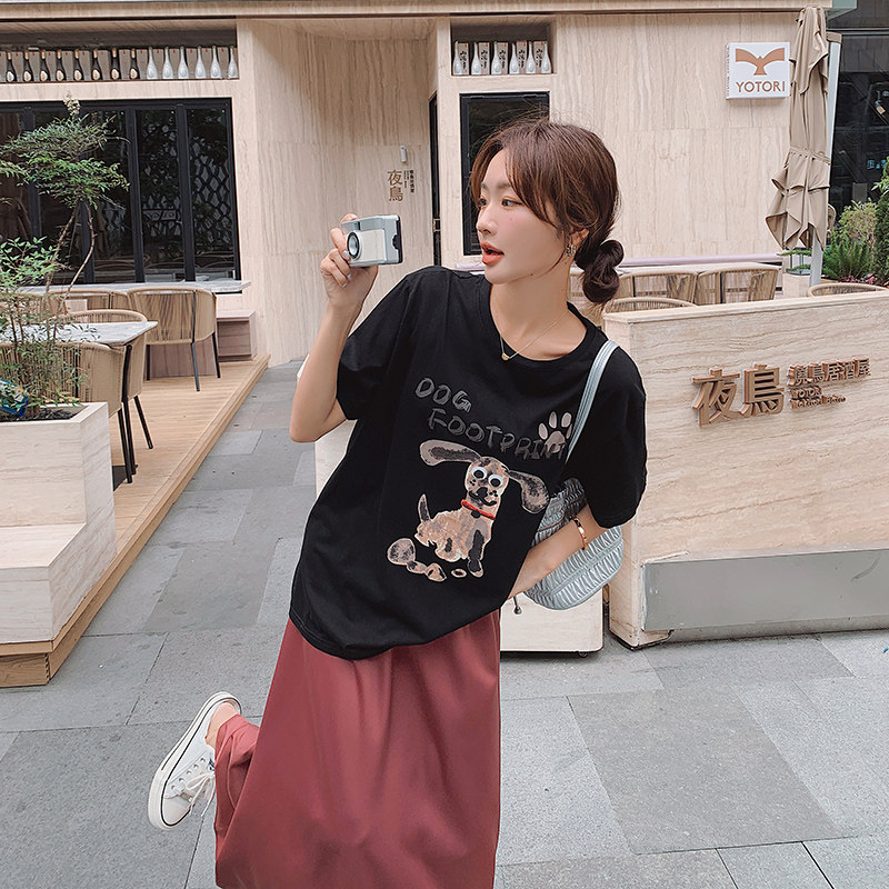 现货可爱小狗卡通短T+垂坠半身裙297-238-P105-K158,女装套装/套裙,艾艾淮淮