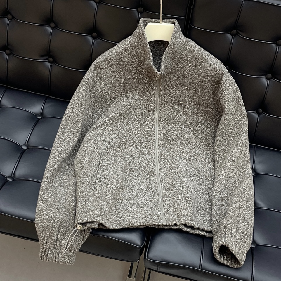 韩系休闲羊毛混纺立领夹克厚外套