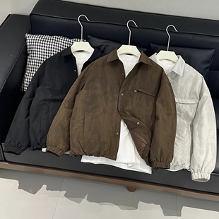 HZK冬季老钱风复古做旧翻领轻薄羽绒服男宽松短款保暖白鸭绒外套