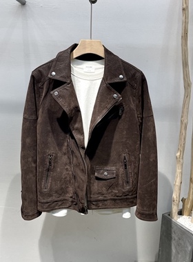2025新款ESP翻领男士春秋款皮衣韩版修身斜拉链门襟麂皮绒机车服