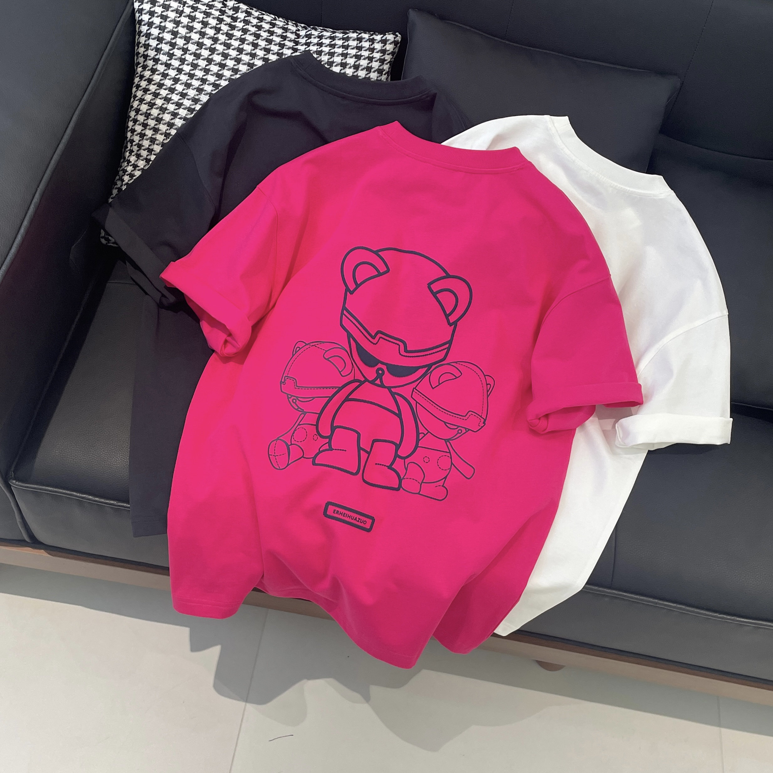 重磅卡通印花小熊图案宽松T恤潮