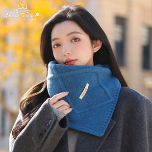 氛围感高品质针织毛线围巾女秋冬保暖百搭穿插围脖短款纯色韩版潮