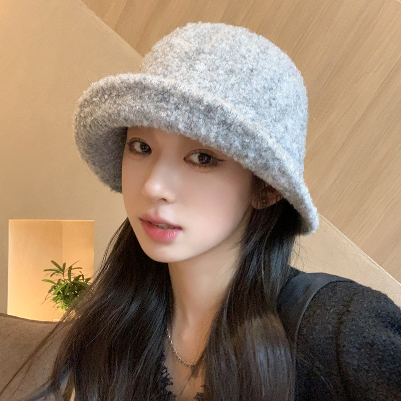 英伦羊毛绒卷边盆帽女时尚网红百搭秋冬新款气质保暖渔夫帽子礼帽