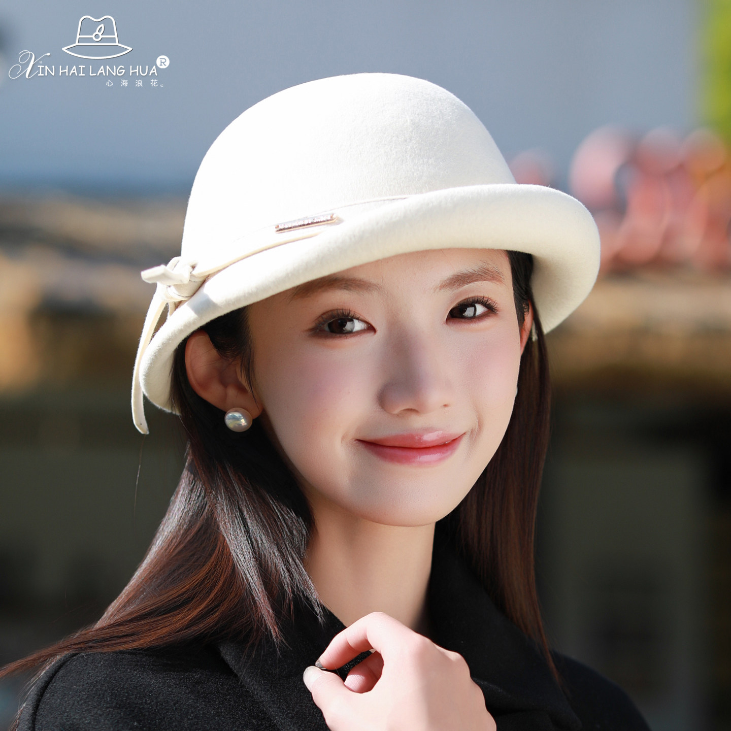 高品质毛呢卷边渔夫帽子女秋冬时尚百搭盆帽显脸小蝴蝶结千金礼帽