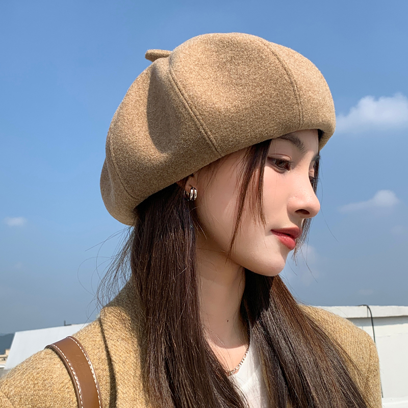 秋冬新款八角贝雷帽子女季时尚百搭毛呢南瓜帽显脸小画家帽0906z