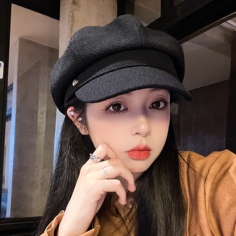 秋冬新款文艺鸭舌八角帽子女时尚百搭贝雷帽显脸小画家帽0906z