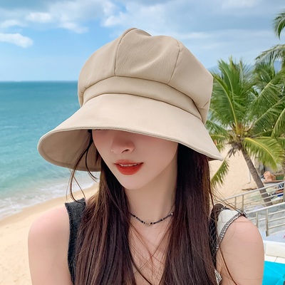 春夏旅游遮面渔夫帽女士多功能露脸小薄八角帽0305w
