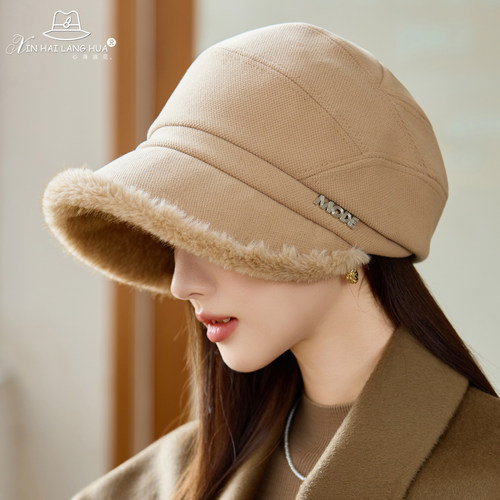 秋冬新款加绒加厚显脸小渔夫帽