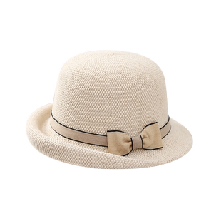 蝴蝶结遮阳帽女春秋夏季出游小沿卷边礼帽透气薄款盆帽防晒渔夫帽